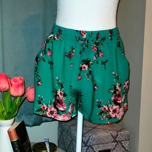 Blue Rain Green and Pink Floral Shorts  (Size M)